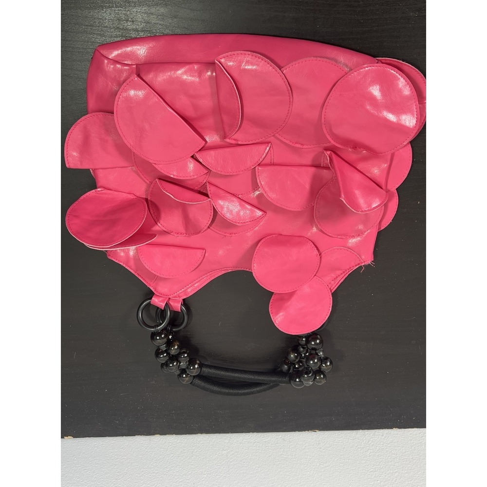 Mudd Hot Pink Faux Leather Applique Shoulder Bag Beaded Handle Y2K Style - Picture 4 of 4